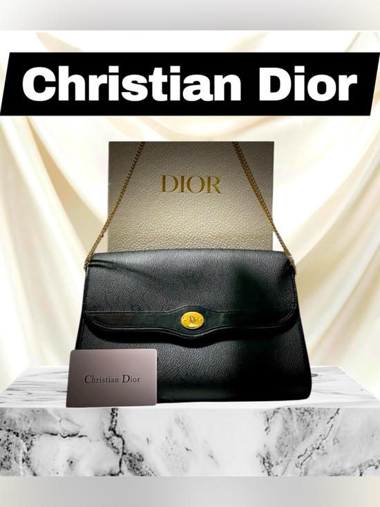 Dior Handbags - Authentic vintage Christian Dior Black Leather shoulder bag with Gold Accents